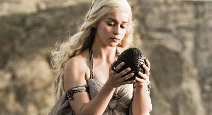 Daenerys Targaryen from Game to Thrones holding an Dragon egg